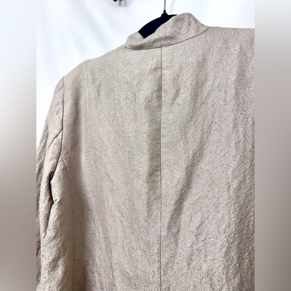 Eileen Fisher Open Front Textured Blazer Jacket Neutral Taupe Silk Blend Size M - Picture 6 of 9